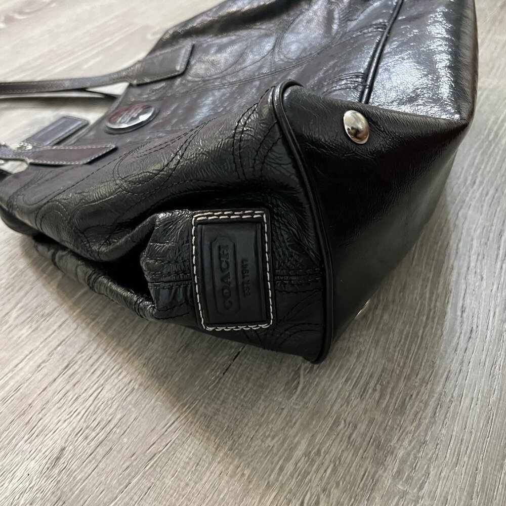 Coach Signature Stitched Patent Leather Carryall Bag Black, F15658 - Picture 3 of 8